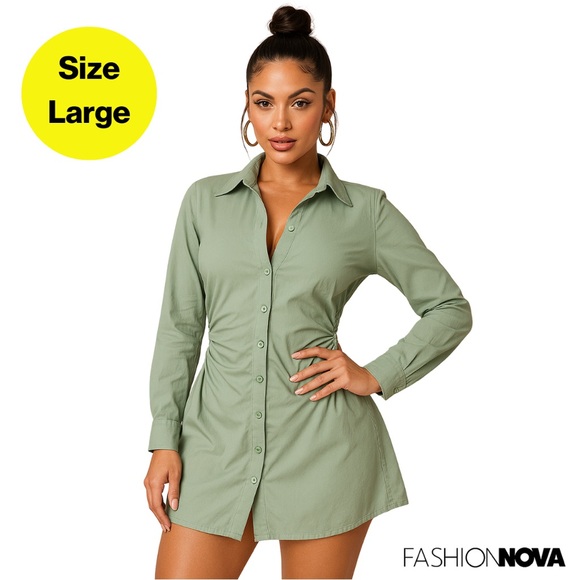 Fashion Nova Dresses & Skirts - 2/for $20 🪩 FASHION NOVA Sage Green Button-Up Shirt Dress 🌿 (Large)